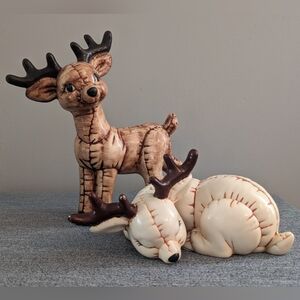 Vintage Kimple Ceramic Reindeer, Quilted, Set of 2